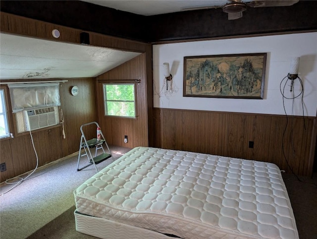 12838 Reed Ave, Conneaut Lake, PA 16316 - bedroom featuring carpet flooring, wood walls, and cooling unit