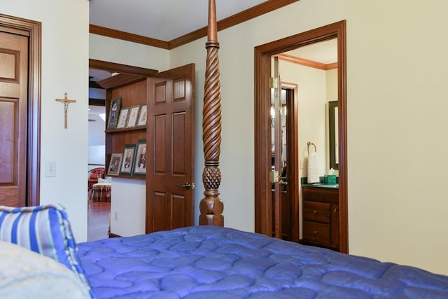 bedroom with crown molding