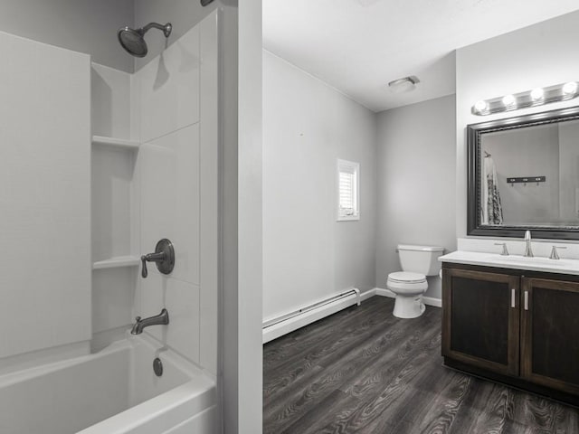 11350 State Highway 618, Conneaut Lake, PA 16316 - full bathroom with baseboard heating, vanity, shower / bath combination, toilet, and wood finished floors