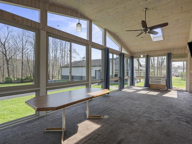 11350 State Highway 618, Conneaut Lake, PA 16316 - unfurnished sunroom with ceiling fan, lofted ceiling, cooling unit, and a skylight