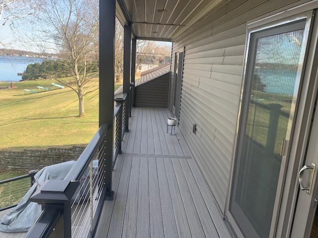 11148 Aldina Dr, Conneaut Lake, PA 16316 - wooden terrace featuring a lawn and a water view