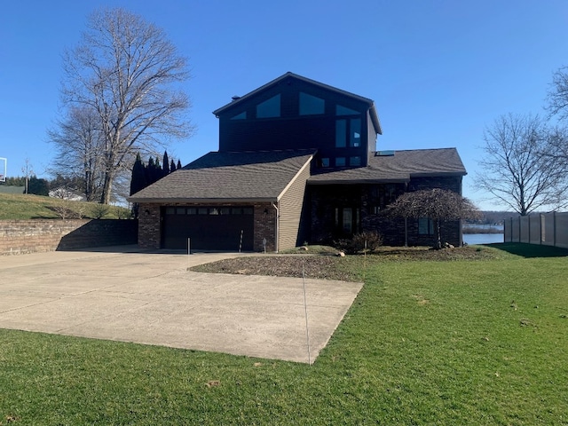 11148 Aldina Dr, Conneaut Lake, PA 16316 - view of front of property with brick siding, driveway, an attached garage, and a front yard