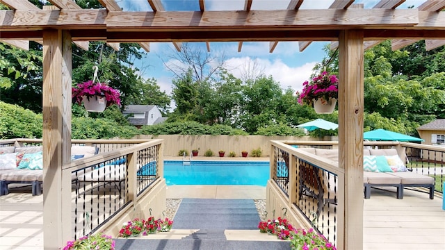 1450 Nicholson St, Erie, PA 16509 - view of pool with a deck, a fenced backyard, and a pergola