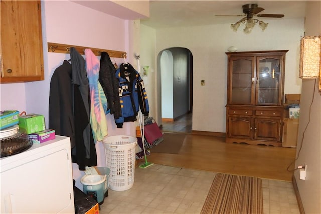 interior space featuring ceiling fan