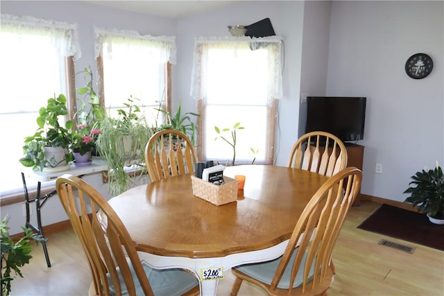 dining room with light wood-type flooring