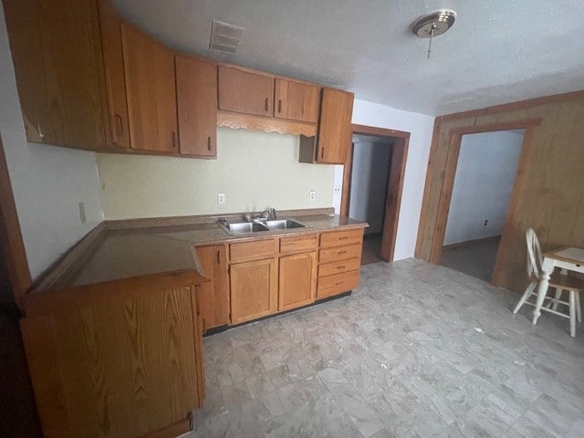 kitchen with a textured ceiling and sink