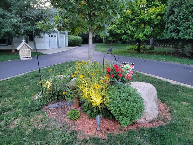 view of yard with a garage