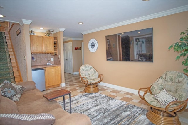 living room featuring ornamental molding