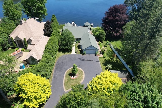 aerial view featuring a water view