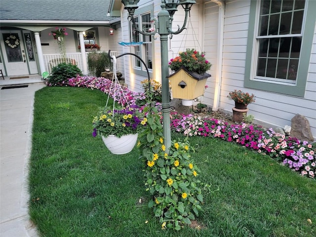 view of yard featuring covered porch