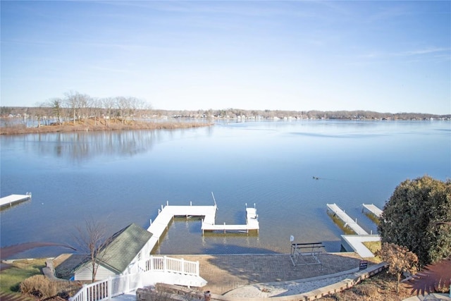 dock area featuring a water view