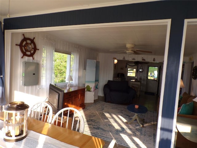 179 Elk Creek Rd, Lake City Boro, PA 16423 - dining area featuring electric panel and a ceiling fan