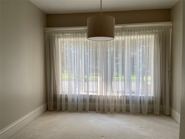 unfurnished dining area featuring carpet and a healthy amount of sunlight