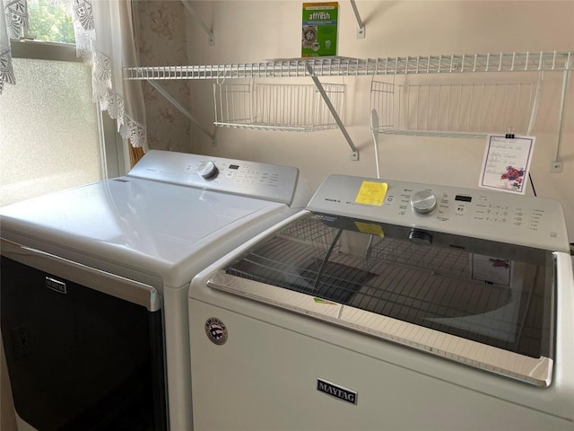 washroom featuring washer and clothes dryer