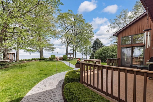 view of yard with a water view