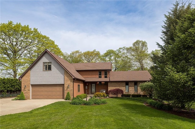 view of front of home featuring a garage and a front lawn