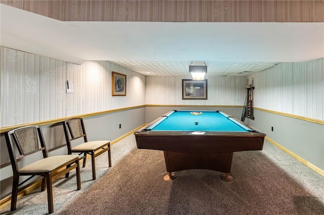 playroom featuring carpet flooring and pool table