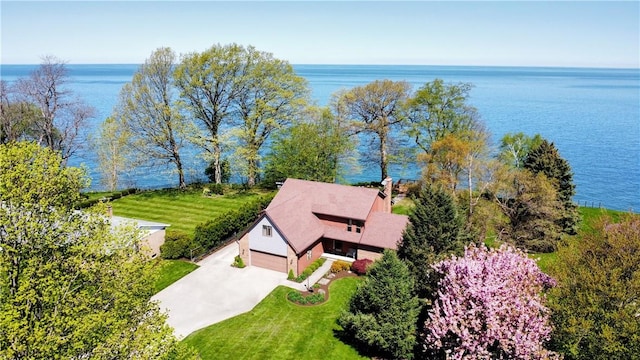 aerial view with a water view