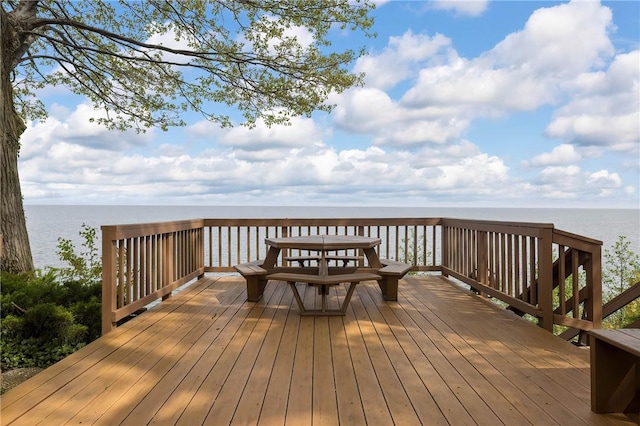 deck featuring a water view