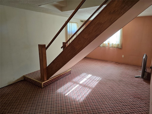 bonus room featuring carpet floors and a textured ceiling