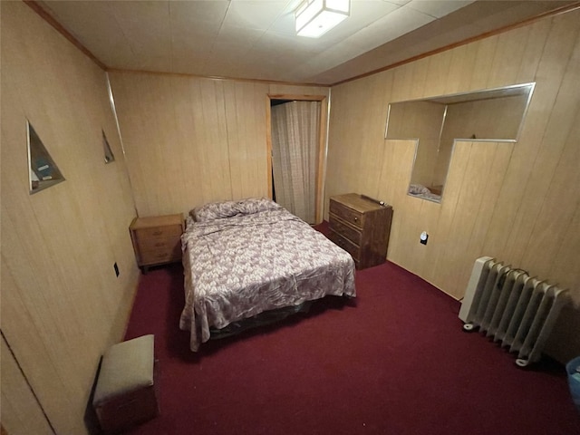 2149 Aldee Dr, Linesville, PA 16424 - carpeted bedroom featuring radiator and wooden walls