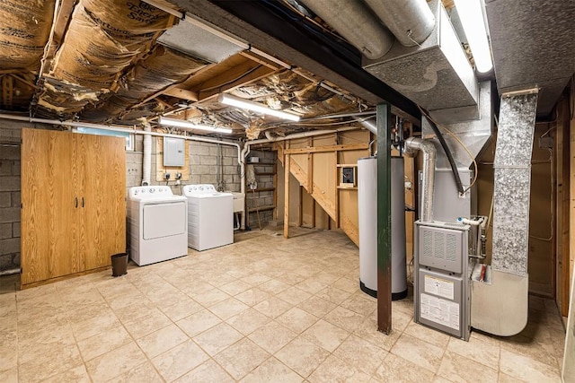 4164 Emily Dr, North East, PA 16428 - unfinished below grade area featuring gas water heater, independent washer and dryer, electric panel, and heating unit
