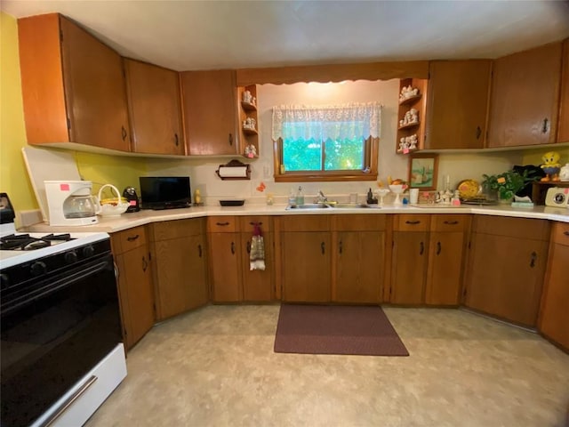 kitchen with white range with gas cooktop and sink