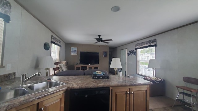1644 Pinegrove Way, Erie, PA 16509 - kitchen with dishwasher, a sink, open floor plan, a peninsula, and a ceiling fan