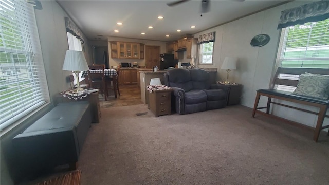 1644 Pinegrove Way, Erie, PA 16509 - living room featuring a ceiling fan, recessed lighting, and carpet
