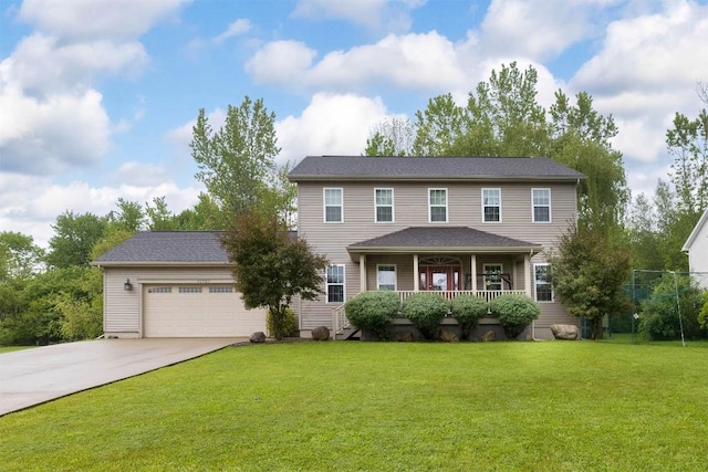 21720 Matthew Ln, Saegertown, PA 16433 - colonial home with driveway, a porch, a garage, and a front lawn