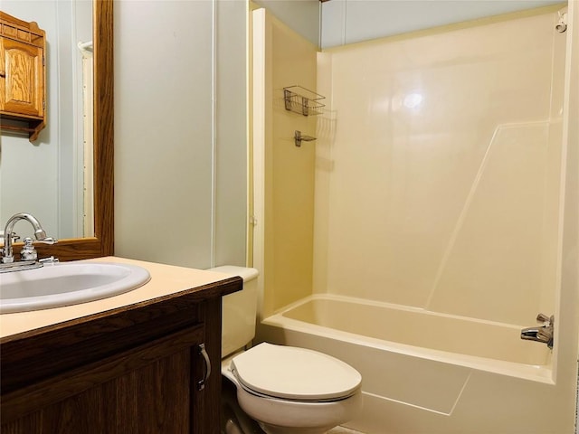 full bathroom with toilet, shower / washtub combination, and vanity