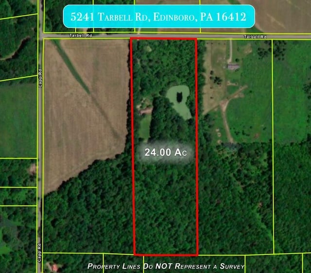 5241 Tarbell Rd, Edinboro, PA 16412 - map / location featuring property parcel outlined