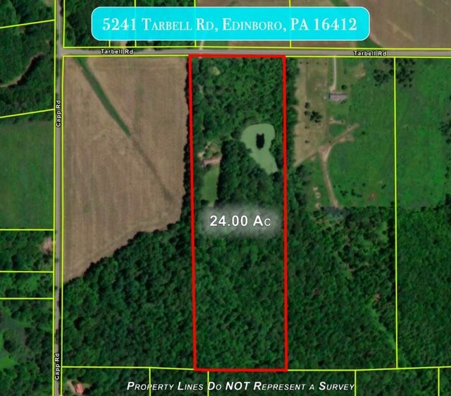 5241 Tarbell Rd, Edinboro, PA 16412 - map / location featuring property parcel outlined