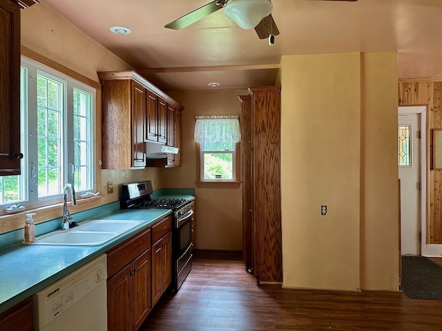 957 E 29th St, Erie, PA 16504 - kitchen with stainless steel gas range oven, dishwasher, healthy amount of natural light, and a ceiling fan