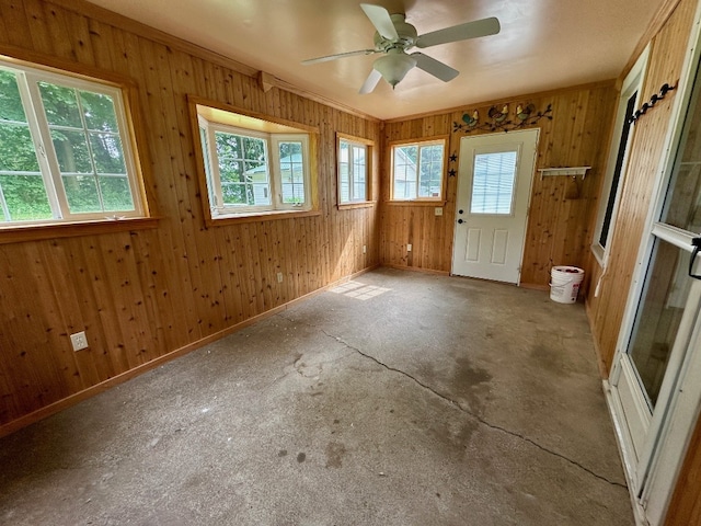 957 E 29th St, Erie, PA 16504 - entryway featuring wood walls and a ceiling fan