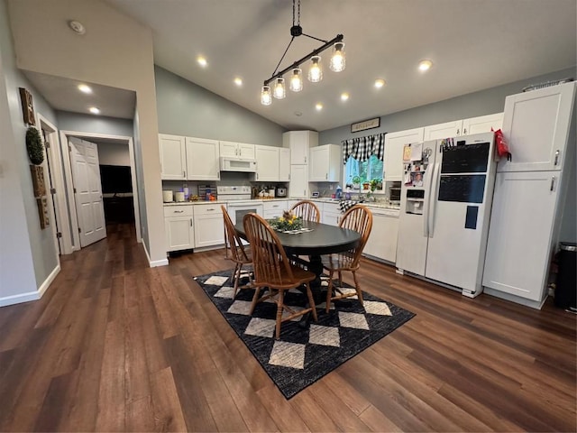112 Willadell Rd, Pa, PA 16154 - dining space featuring dark wood-style flooring, recessed lighting, and high vaulted ceiling