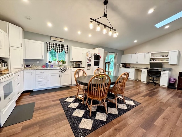 112 Willadell Rd, Pa, PA 16154 - dining room with wood finished floors, a desk, vaulted ceiling, and recessed lighting