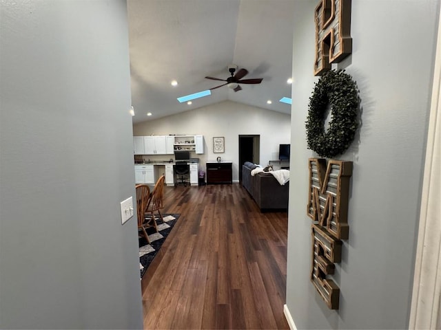 112 Willadell Rd, Pa, PA 16154 - living area featuring ceiling fan, vaulted ceiling, dark wood finished floors, recessed lighting, and a skylight