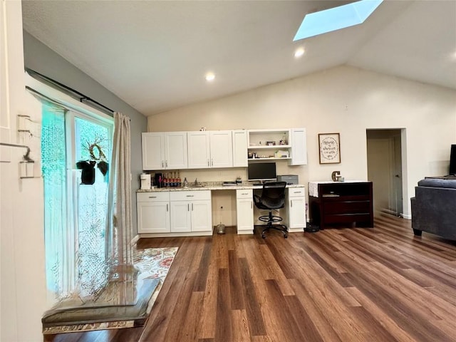 112 Willadell Rd, Pa, PA 16154 - office featuring a skylight, vaulted ceiling, dark wood-style floors, built in study area, and recessed lighting