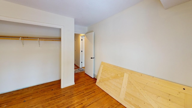 interior space with wood-type flooring and a closet