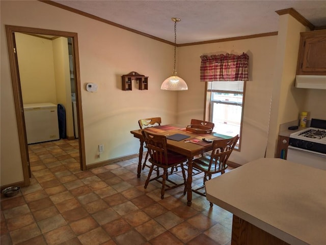 3163 N Center Rd, Linesville, PA 16424 - dining room featuring crown molding and stone finish floors