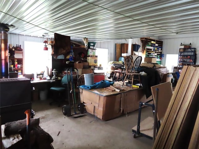 garage with a workshop area