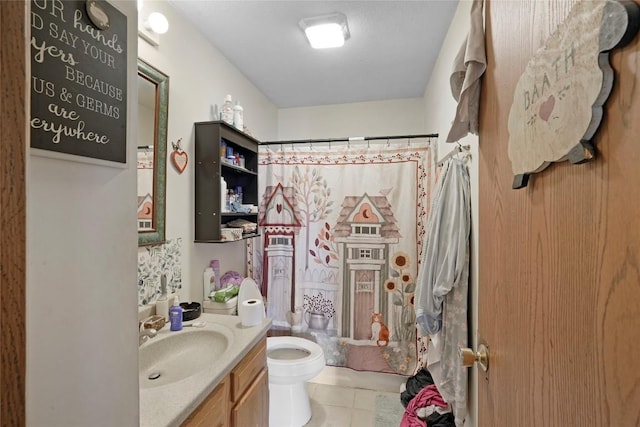 221 Pheasant Dr, Girard, PA 16417 - full bath with a shower with shower curtain, tile patterned flooring, toilet, and vanity
