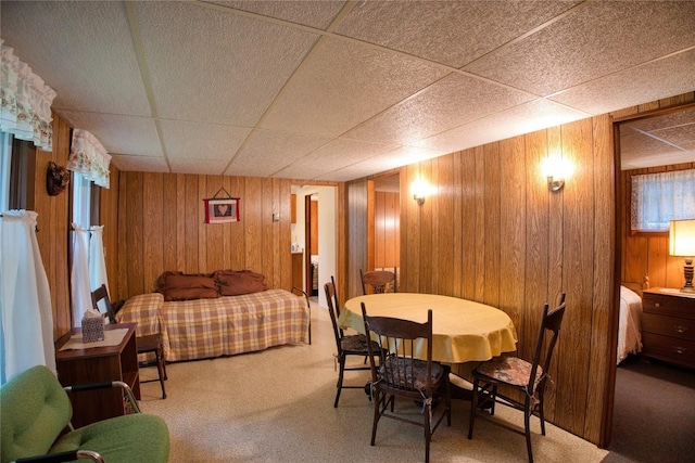 12199 Mantor St, Conneaut Lake, PA 16316 - carpeted bedroom with wooden walls and a drop ceiling