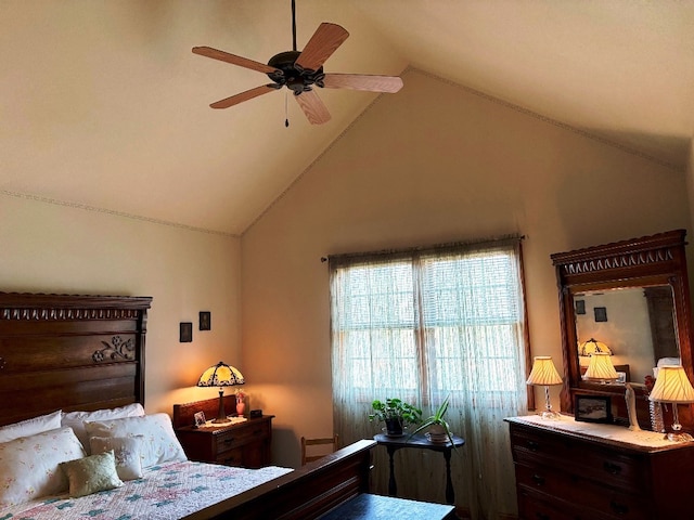bedroom featuring high vaulted ceiling