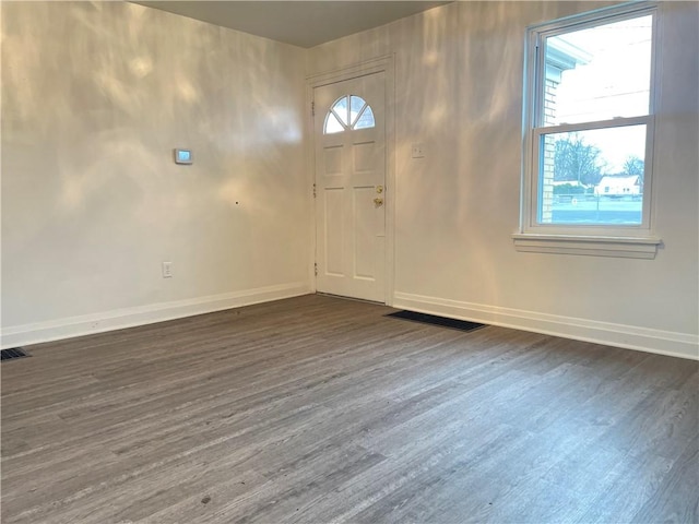 foyer entrance featuring dark hardwood / wood-style floors