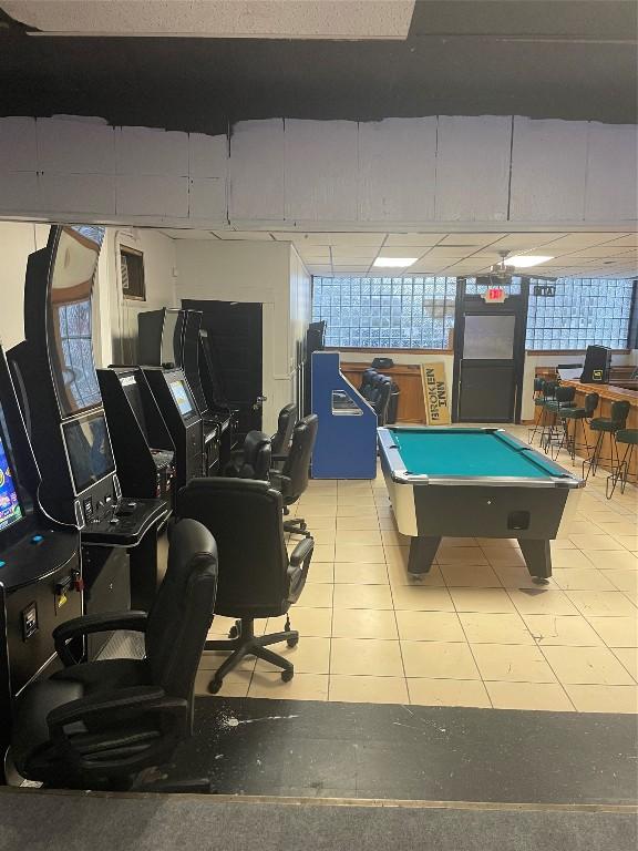 rec room with pool table and tile patterned flooring