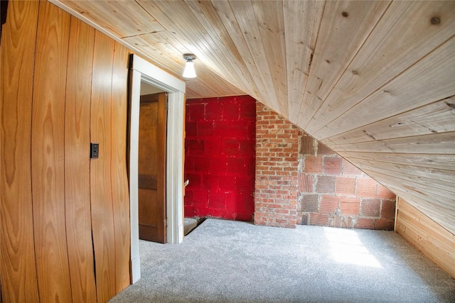 1032 Newton Ave, Erie, PA 16511 - bonus room featuring wood ceiling, vaulted ceiling, brick wall, carpet floors, and wood walls