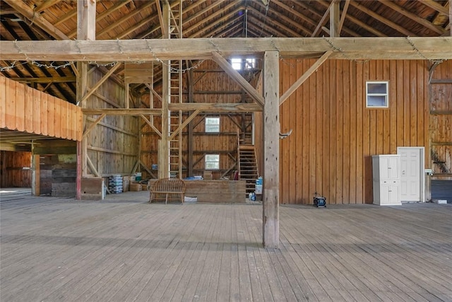 11221 W Greene Rd, Waterford, PA 16441 - miscellaneous room featuring vaulted ceiling, wood-type flooring, and wooden walls