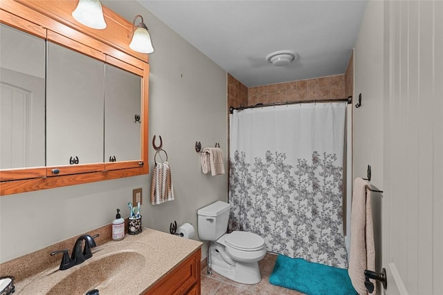 11221 W Greene Rd, Waterford, PA 16441 - bathroom featuring toilet, vanity, a shower with curtain, and tile patterned floors